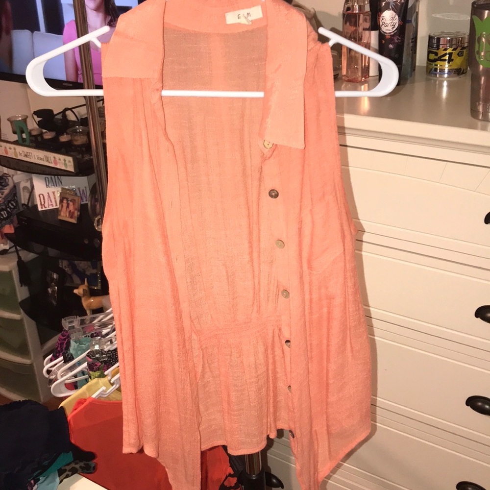 Orange button down tie tank